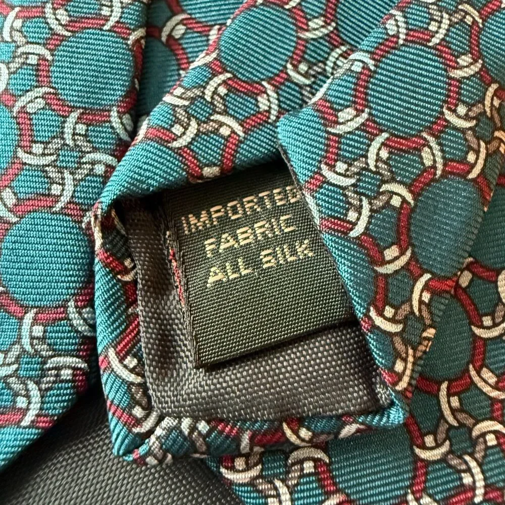 Regent Bert Pulitzer Vintage Mens Silk Tie Teal Geometric Pattern Made In USA - Picture 8 of 9